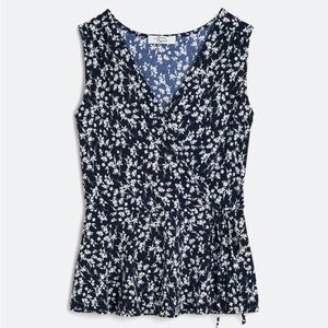 Beacon Kaique Surplus Navy and White Floral Knit Top with side tie detail